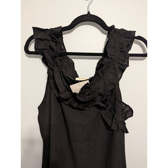 NWT Ribbed ruffle sleeveless black large tank top dressy blouse - Picture 1 of 6